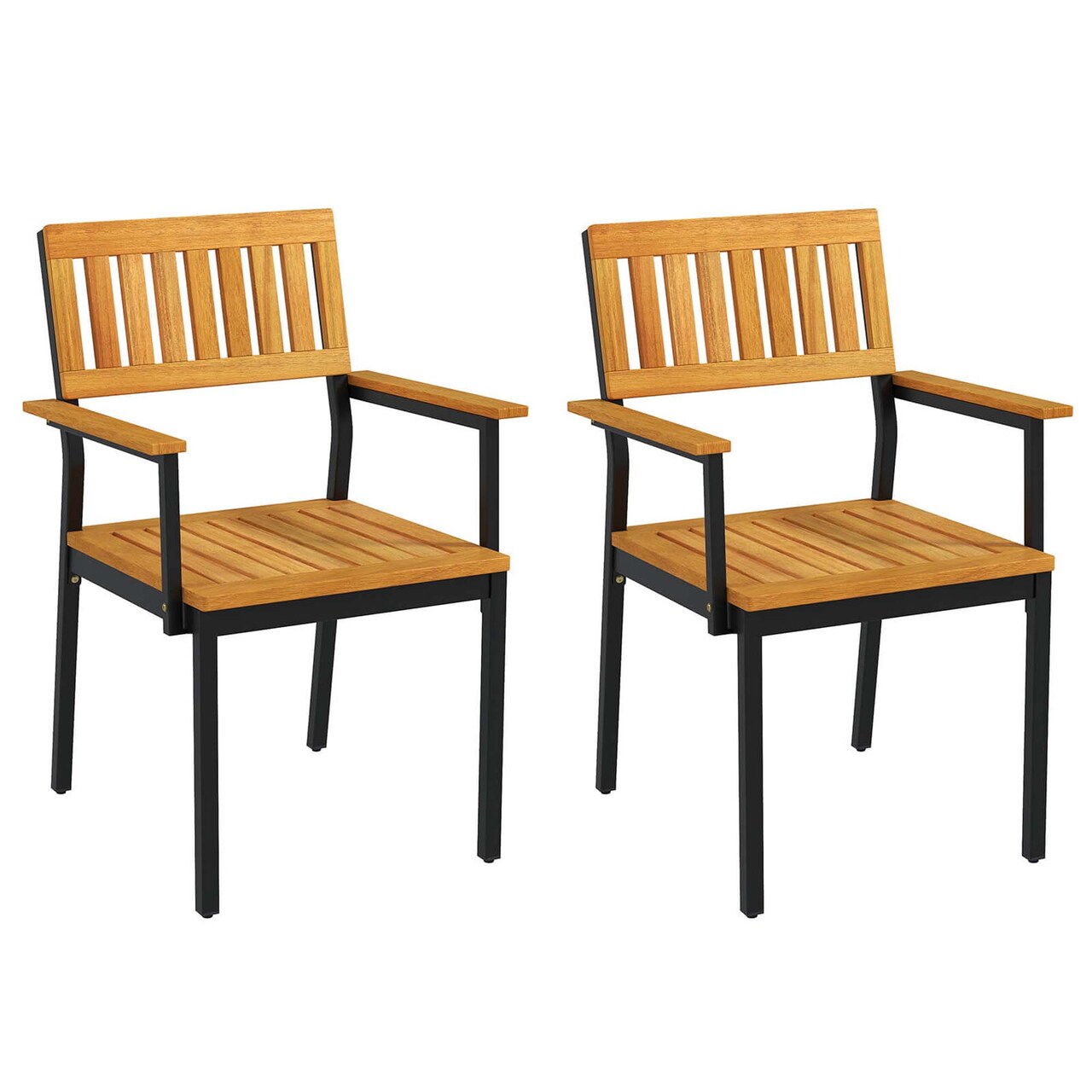 Costway Dining Chair Set of 2/4 with Acacia Wood Backrest Slanted Seat Comfortable Armrests